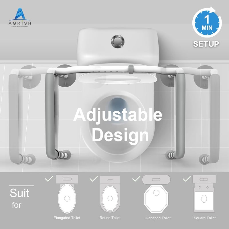 Agrish Toilet Safety Rails - FSA/HSA Eligible Adjustable Width & Height Fit Any Toilet, Stand Alone Medical Toilet Frame for Elderly Handicap Disabled, Folding Handrails - Image 3